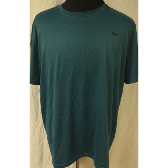 Nike Mens XXL Green Dri Fit Short Sleeve Black Embroidered Logo Swoosh T-Shirt - Picture 1 of 13